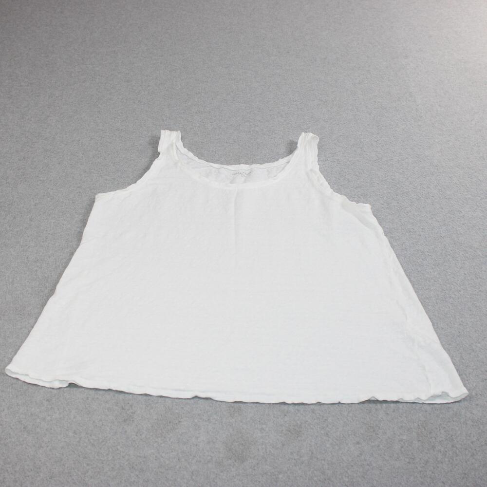 Eileen Fisher Tank Top Women Large White Organic Linen Scoop Neck Basic Relaxed